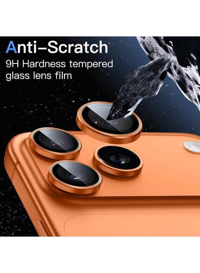 FITIT حماية عدسة الكاميرا لجهاز آيفون 17 برو/17 برو ماكس - زجاج مقسى 9H مع حلقة ألمنيوم، مضاد للبصمات، سهل التركيب - برتقالي - فيتت - Image 3