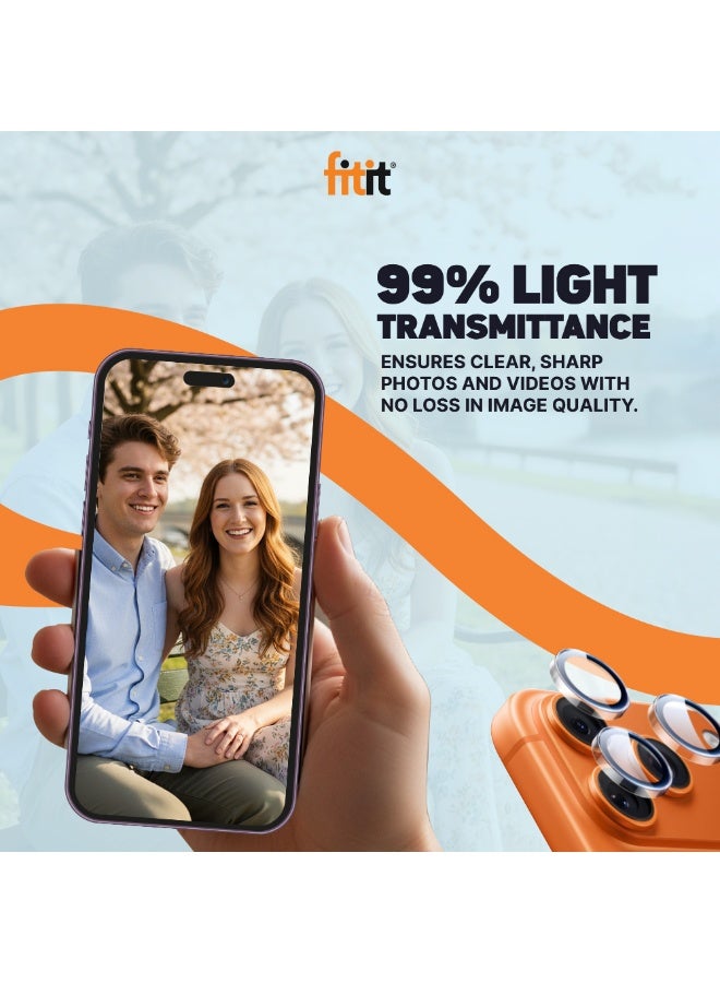 FITIT حماية عدسة الكاميرا لجهاز آيفون 17 برو/17 برو ماكس - زجاج مقسى 9H مع حلقة ألمنيوم، مضاد للبصمات، سهل التركيب - برتقالي - فيتت - Image 5