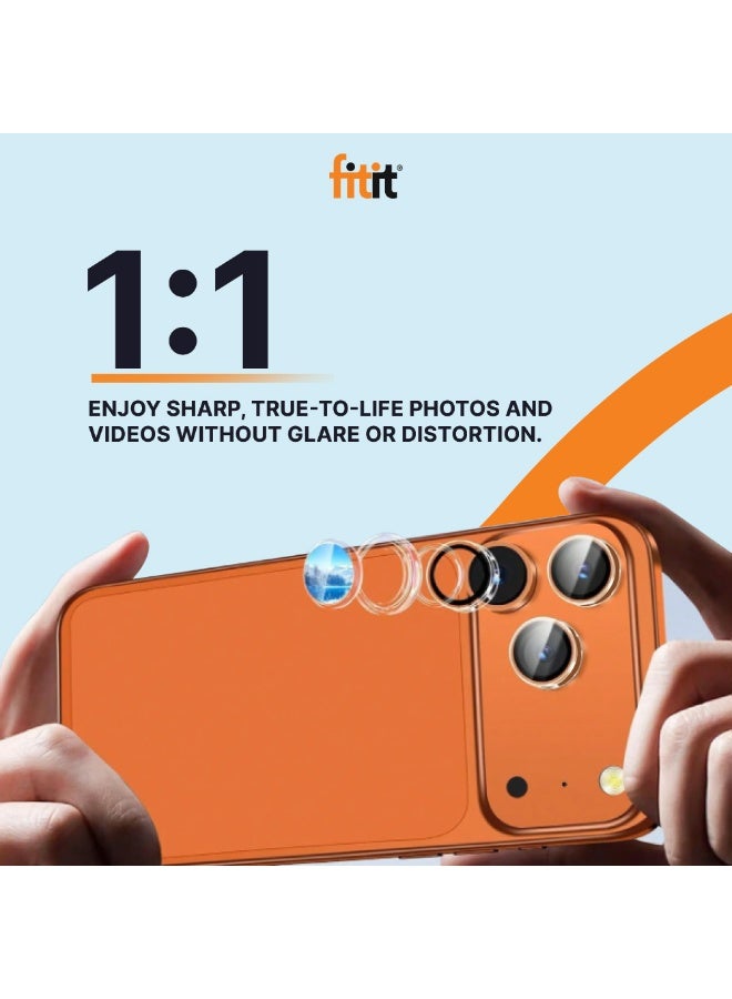 FITIT حماية عدسة الكاميرا لجهاز آيفون 17 برو/17 برو ماكس - زجاج مقسى 9H مع حلقة ألمنيوم، مضاد للبصمات، سهل التركيب - برتقالي - فيتت - Image 4