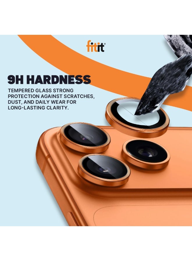 FITIT حماية عدسة الكاميرا لجهاز آيفون 17 برو/17 برو ماكس - زجاج مقسى 9H مع حلقة ألمنيوم، مضاد للبصمات، سهل التركيب - برتقالي - فيتت - Image 2