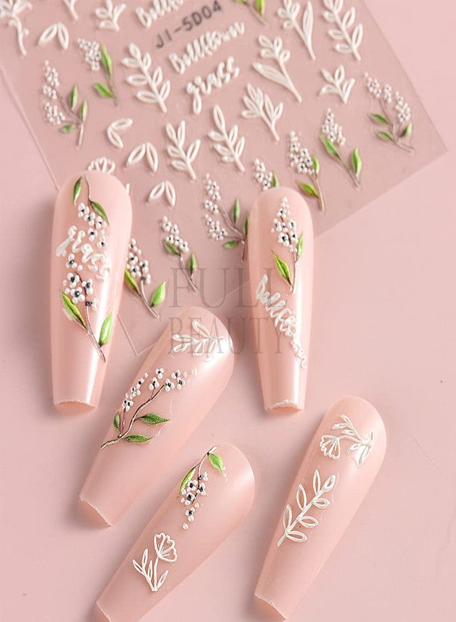 Fcozpjk 5D Nail Art Stickers 4 Sheets Pink Flowers Geometric Lines Decor Acrylic Embossed Sliders Gold Strips Decals Charms Cherry Blossom Manicure Accessories - Image 5