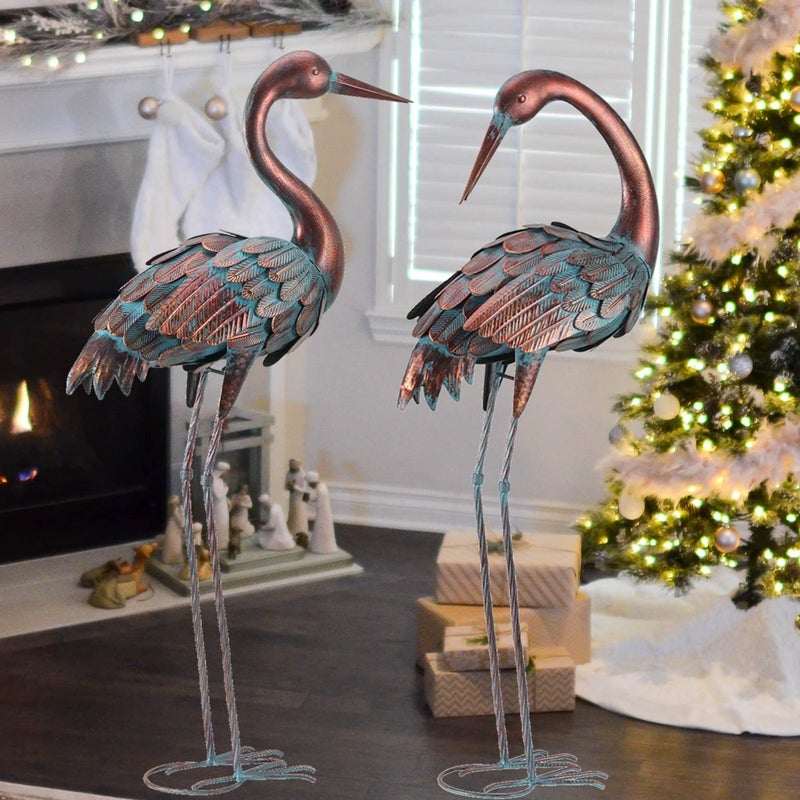 chisheen Crane Garden Statues Outdoor Yard Decorations Metal Heron Yard Art Bird Sculpture Decor for Outside Lawn Patio Large Size for Women MomSet of 2
