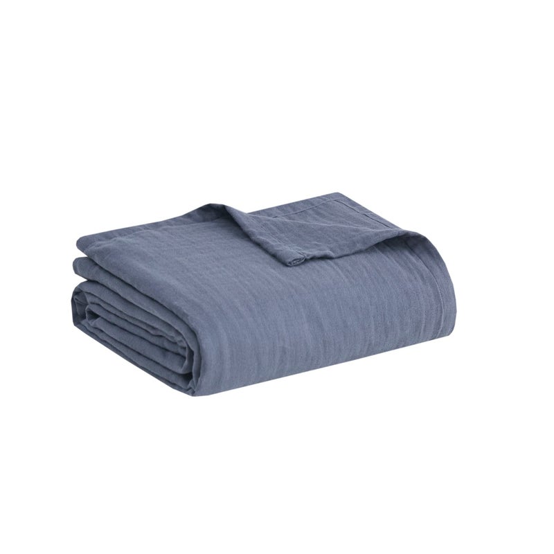 Madison Park Blanket Gauze 100 Cotton Soft  Breathable 3 Layers Lightweight Summer Cover All Seasons Cozy  Lofty for Bed Couch and Office Blue FullQueen90x90