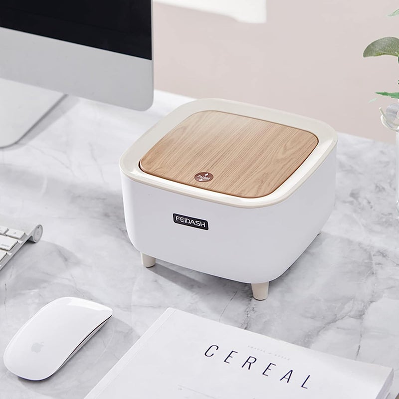 KEYOZA Desktop Mini Trash Bin Cute Mini Trash Can with Lid Countertop Garbage Storage Bucket Wastebasket Small Waste Bin for Desk Car Office Kitchen White - Image 1