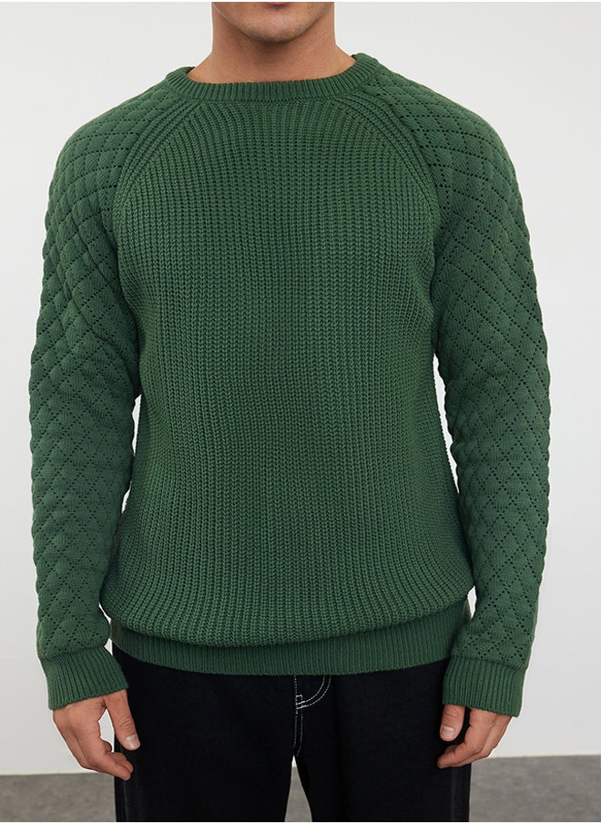 trendyol Khaki Regular Crew Neck Textured Knitwear Sweater TMNAW20KZ0020  - Image 3