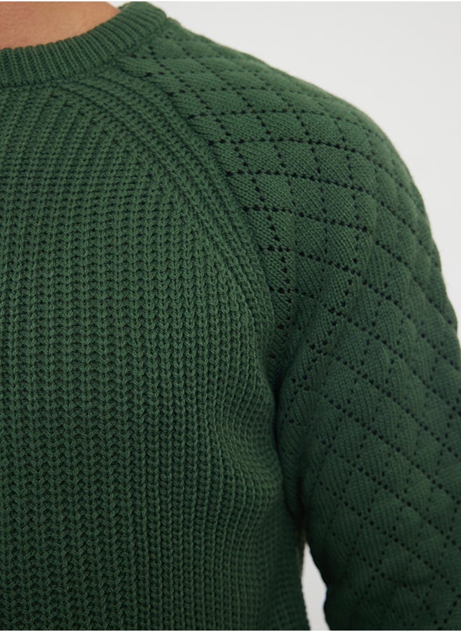 trendyol Khaki Regular Crew Neck Textured Knitwear Sweater TMNAW20KZ0020  - Image 4