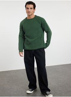 trendyol Khaki Regular Crew Neck Textured Knitwear Sweater TMNAW20KZ0020  - Image 2