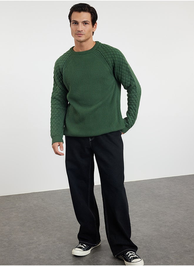 trendyol Khaki Regular Crew Neck Textured Knitwear Sweater TMNAW20KZ0020  - Image 2