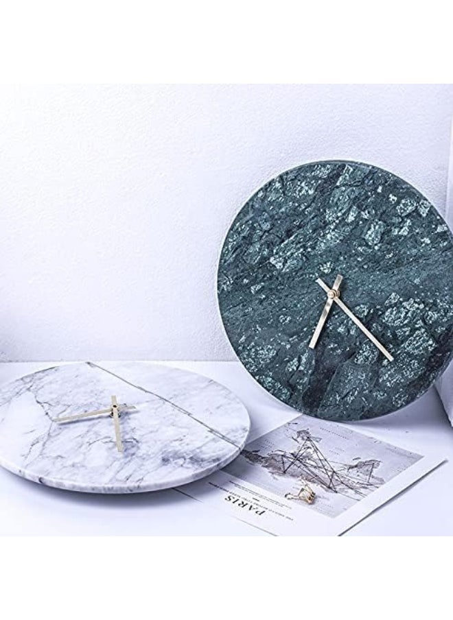 Bliss Vie - BLISS VIE Marble clock, wall/table clock decorative elegant design for bedroom study room office (White-round) - Image 1