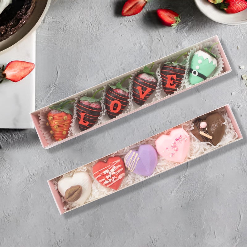 JCXGRVC 50Pack 12x2Â¼x2 Inches Chocolate Covered Strawberries Boxes for 6 Macaron boxes Chocolate Truffle Boxes Cookies boxes Bakery Boxes with Clear Window - Image 4