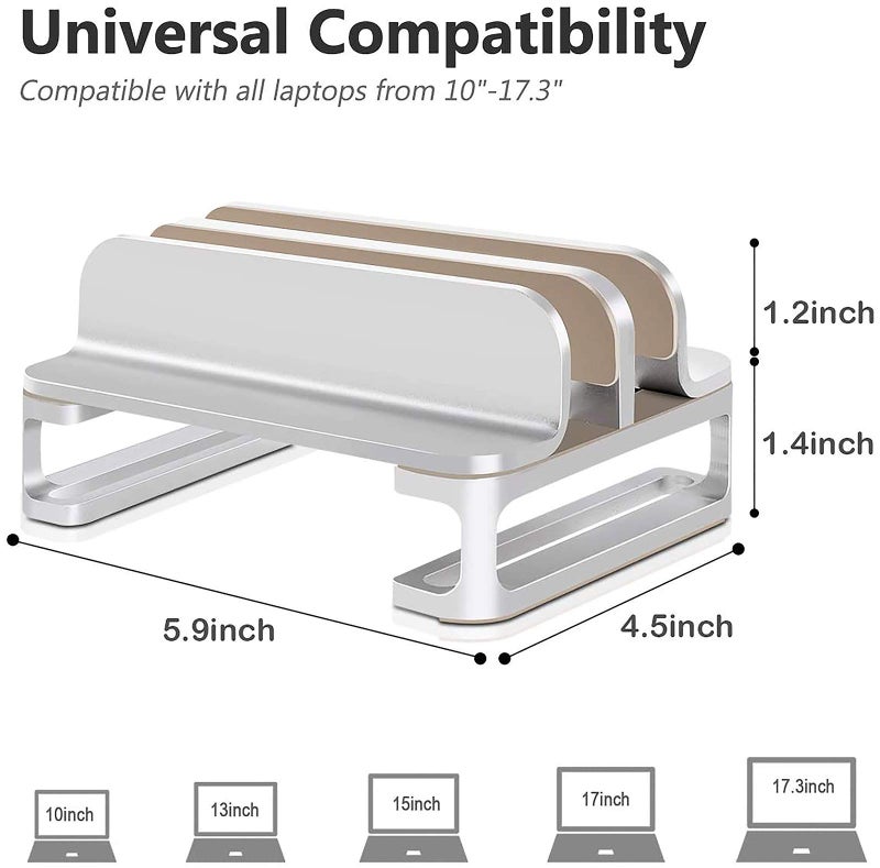 Techzere Tabletop Aluminium Vertical Laptop Stand Holder with Adjustable Dock Dual Slots, Silver - Image 5