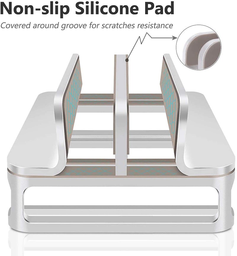Techzere Tabletop Aluminium Vertical Laptop Stand Holder with Adjustable Dock Dual Slots, Silver - Image 2