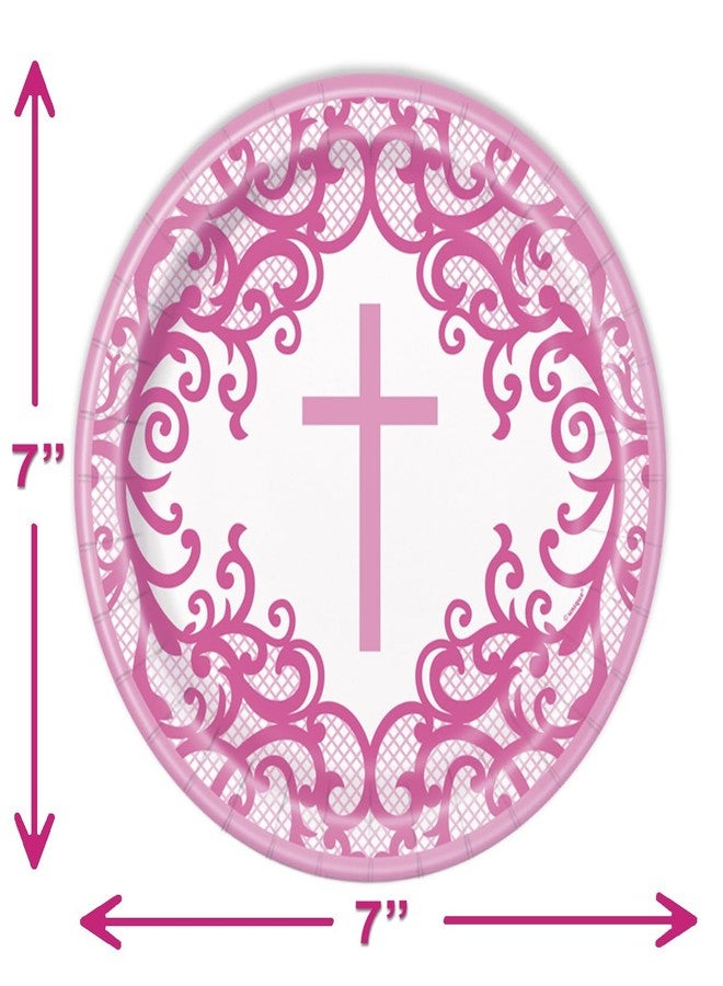 لوبين فاليو باكس أطباق ومناديل لوبين للحفلات - تصميم أنيق ومميز بنقشة صليب وردي - أطباق كيك 7 بوصة - 16 قطعة - مثالية للحفلات الدينية، والتناول الأول، والتثبيت - Image 4