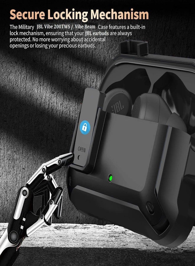 OTOPO Compatible with JBL Vibe 200TWS/JBL Vibe Beam Case Cover Lock Clip with Cleaner Kit,Cool Protective Cover Men Women with Carabiner for JBL Vibe Beam 2 Charging Case - Black - Image 2