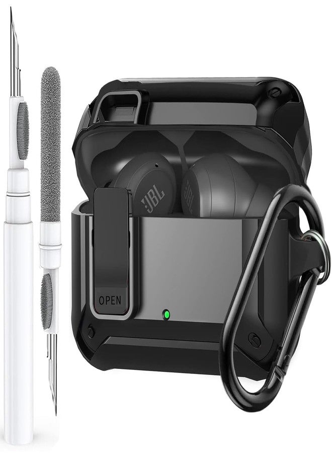 OTOPO Compatible with JBL Vibe 200TWS/JBL Vibe Beam Case Cover Lock Clip with Cleaner Kit,Cool Protective Cover Men Women with Carabiner for JBL Vibe Beam 2 Charging Case - Black - Image 1