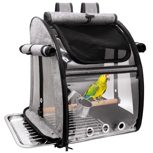 Autokcan Bird Carrier Bag with Perch Bird Travel Carrier Backpack with Stainless Steel Plate and Mesh Portable Transparent Parakeet Travel Cage with Feeder Cups for Small Birds Parakeet Parrot - Image 1