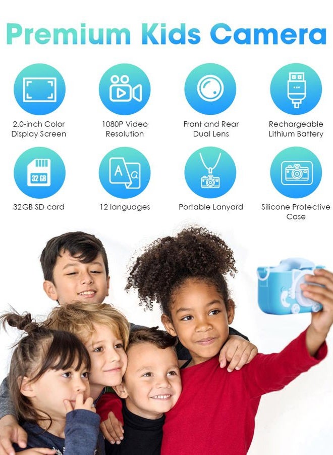SUPERUS Children's Camera for 3-12 Years, HD Digital Kids Selfie Camera, Christmas Birthday Gifts for Girls and Boys - 32G SD Card Included (Blue) - Image 2