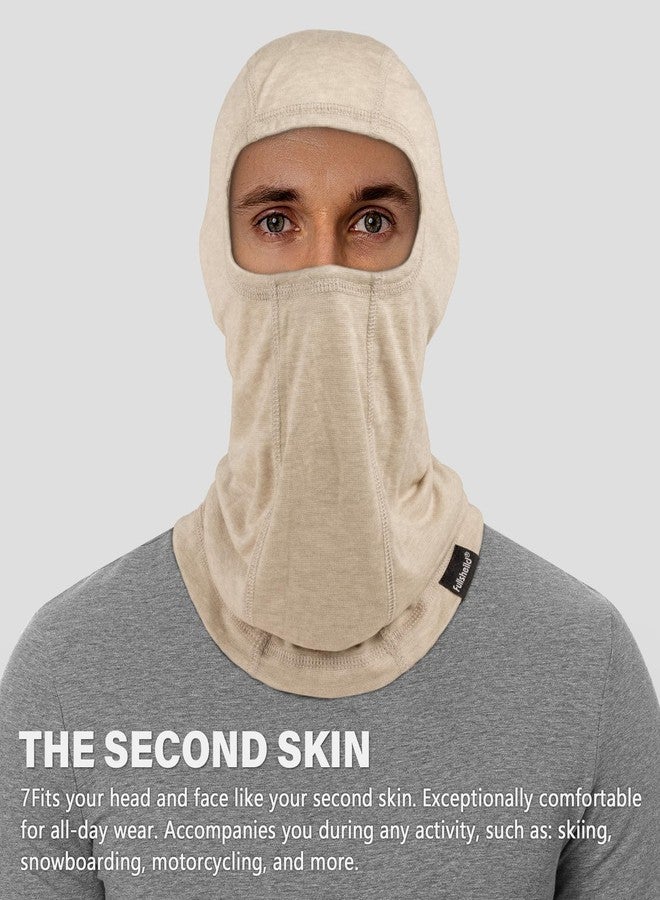 Fullsheild Merino Wool Balaclava Winter Ski Mask Face Mask Cold Weather Gear, Oatmeal, One size - Image 2