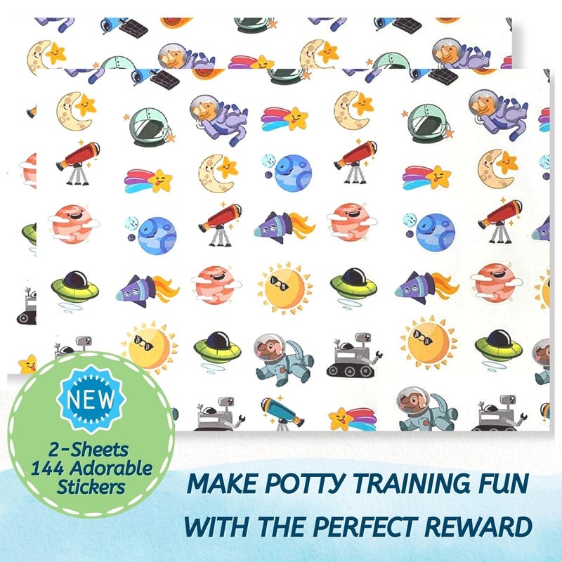 POTTY TIME Potty Watch Training Sticker Chart - Potty Training with 4-Weekly Space Themed Charts & 144 Stickers - Easy to Peel Stickers for Kids - Reward Their Efforts, Fosters Fun & Independence - Image 2