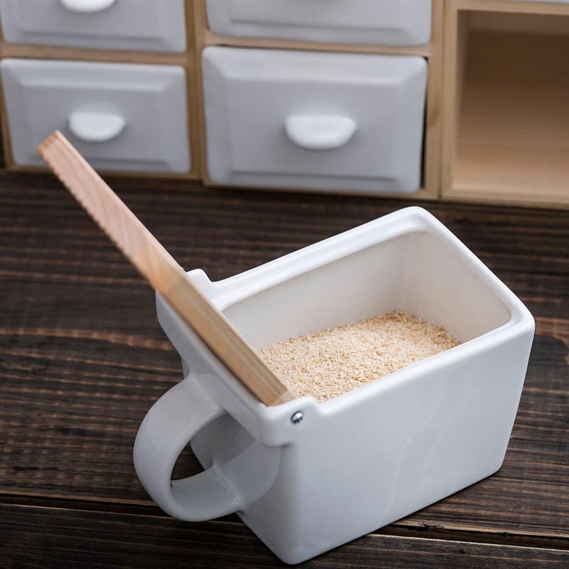 ZERO JAPAN(ã‚¼ãƒ­ã‚¸ãƒ£ãƒ‘ãƒ³) Bee House Premium Salt Box with Hinoki Lid - Container for Sea Salt and Spices - Elegant Cellar for Kitchen Countertop - White, 16 oz - Image 4