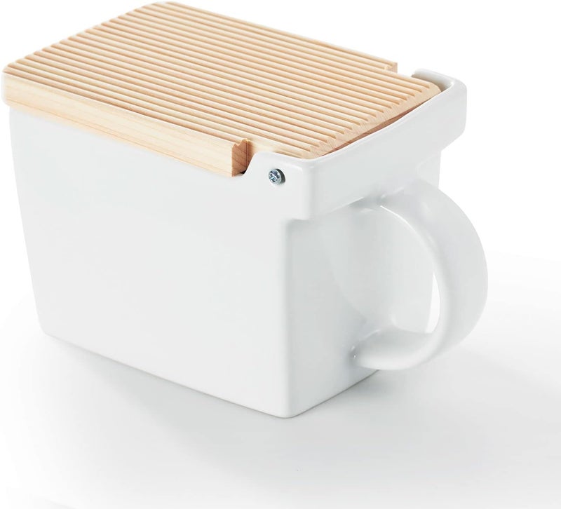 ZERO JAPAN(ã‚¼ãƒ­ã‚¸ãƒ£ãƒ‘ãƒ³) Bee House Premium Salt Box with Hinoki Lid - Container for Sea Salt and Spices - Elegant Cellar for Kitchen Countertop - White, 16 oz - Image 2