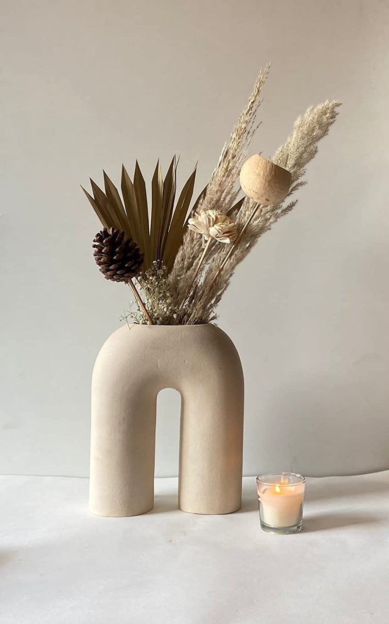 Craftribal Donut and Minimalist Flower Vase Set of 2 Matte Finish 8 inches Combo Pack of 2 Pcs WhiteCeramic - Image 3
