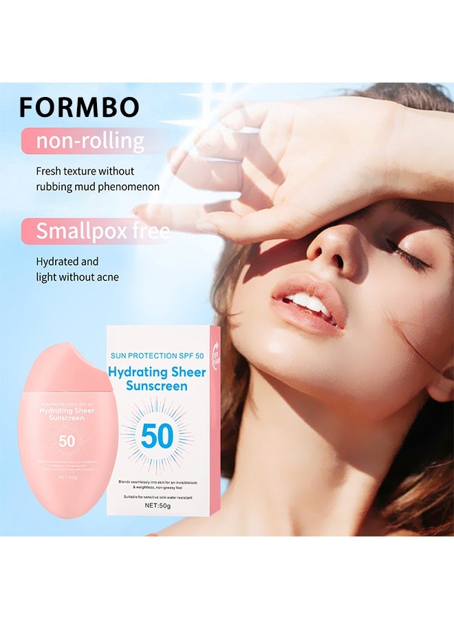FORMBO Sun Protection SPF 50, Hydrating Sheer Sunscreen, Hydrating Sheer Face Sunscreen, Waterproof & Lightweight Water Gel, Non-Greasy, No White Cast, for Sensitive Skin Daily Use 50g - Image 2