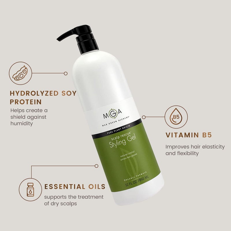 Max Green Alchemy MGA Vegan Hair Styling Gel - Scalp Rescue Organic Formula for Flexible & Natural Hair Style | Curly Hair Products for Men & Women Provides Frizz Control | Alcohol Free & Color Safe Hair Gel | 32 Fl Oz - Image 2