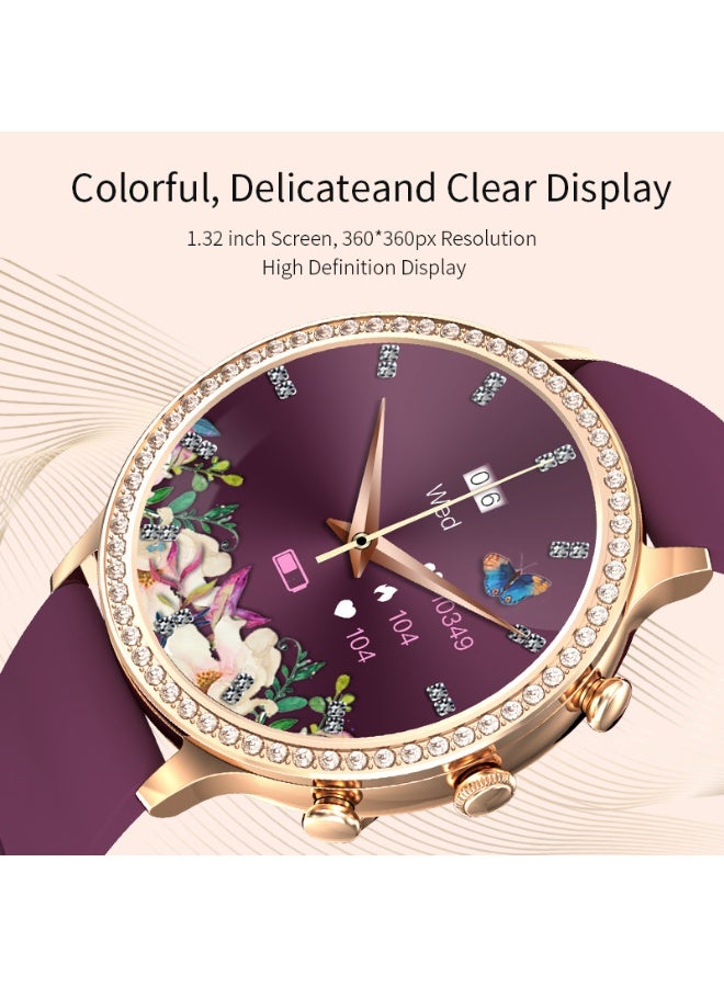 LIGE Newest Fashion Smart Watch for Ladies Bluetooth Call Smart Bracelet Waterproof Smartwatch Mesh Rose Gold & Silicone Wine Red Strap - Image 5