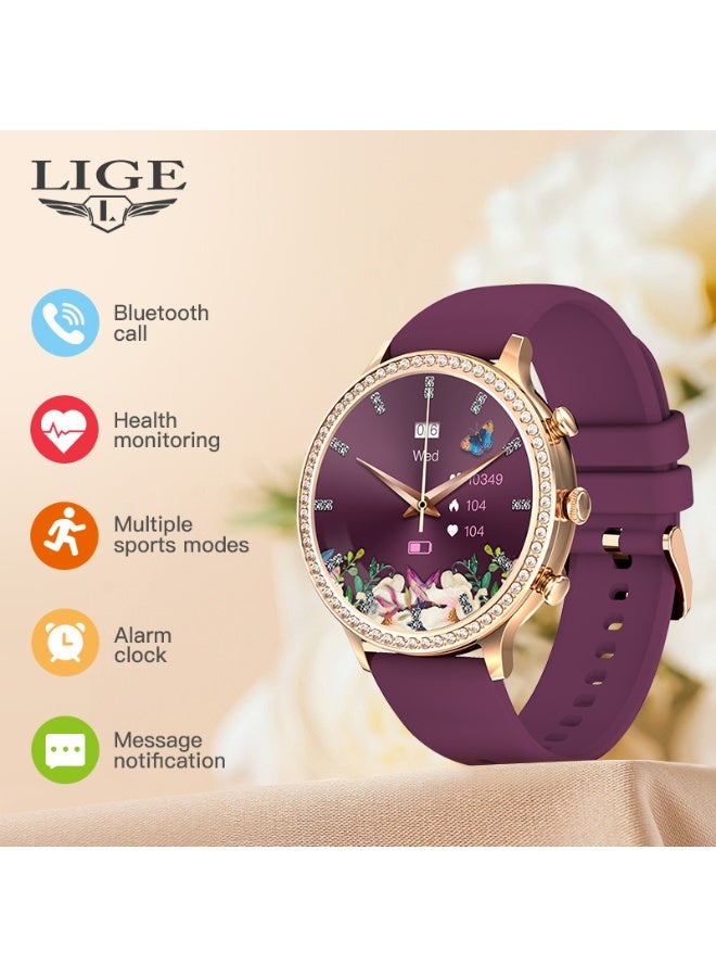 LIGE Newest Fashion Smart Watch for Ladies Bluetooth Call Smart Bracelet Waterproof Smartwatch Mesh Rose Gold & Silicone Wine Red Strap - Image 4