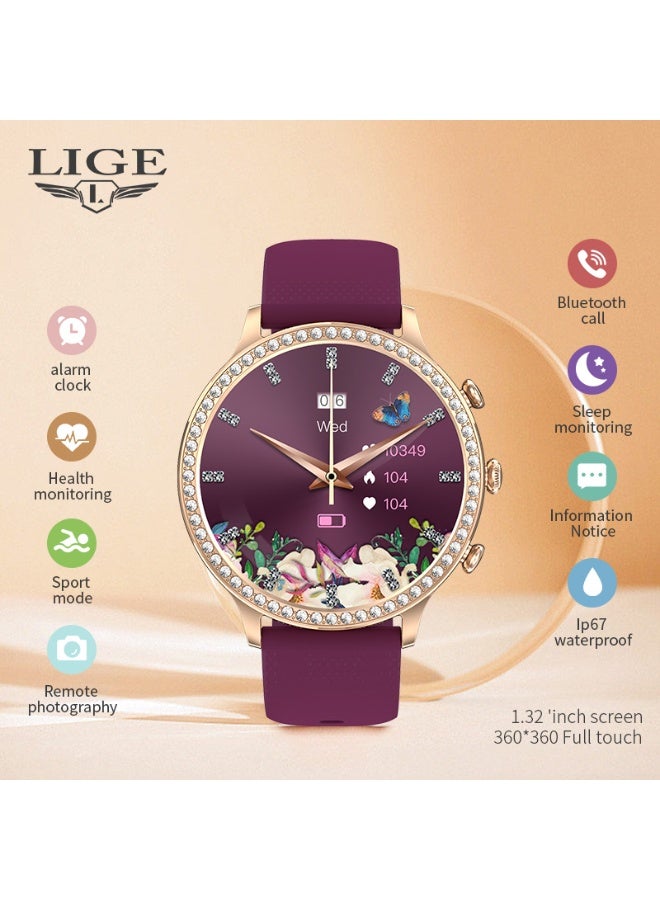 LIGE Newest Fashion Smart Watch for Ladies Bluetooth Call Smart Bracelet Waterproof Smartwatch Mesh Rose Gold & Silicone Wine Red Strap - Image 3