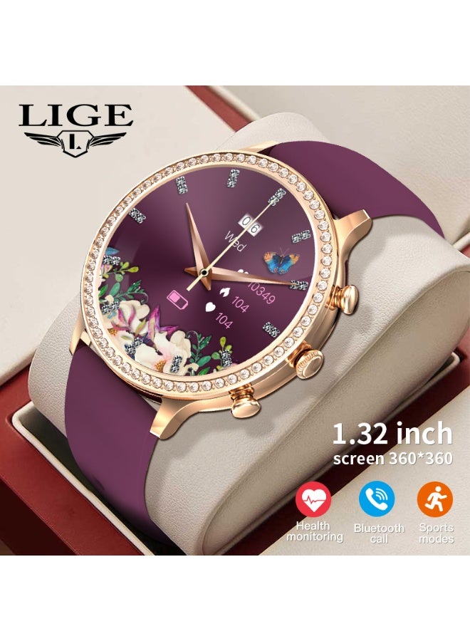 LIGE Newest Fashion Smart Watch for Ladies Bluetooth Call Smart Bracelet Waterproof Smartwatch Mesh Rose Gold & Silicone Wine Red Strap - Image 2