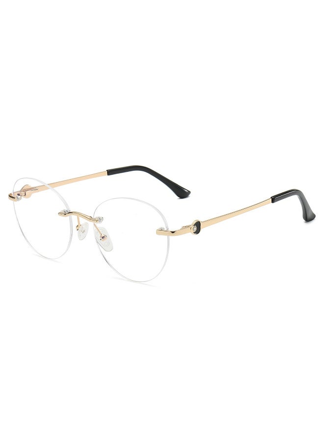 ZESITH New Cut Edge Rimless Glasses, Round Metal Anti Blue Light Myopia Eyeglasses, Premium Plain Glasses - Black Gold C1 - Image 1