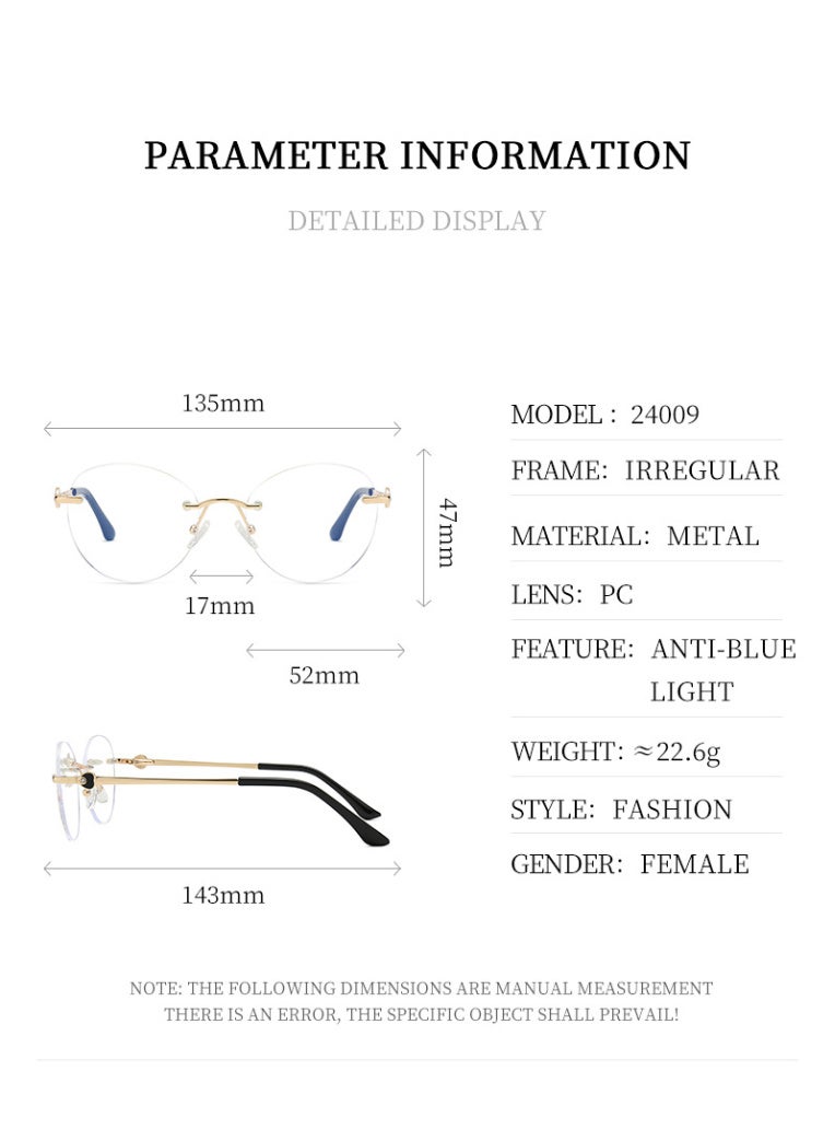 ZESITH New Cut Edge Rimless Glasses, Round Metal Anti Blue Light Myopia Eyeglasses, Premium Plain Glasses - Black Gold C1 - Image 5