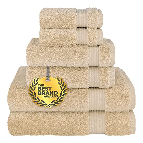 Cotton Paradise 6 Piece Towel Set 100 Cotton Soft Absorbent Turkish Towels for Bathroom 2 Bath Towels 2 Hand Towels 2 Washcloths Beige Towel Set