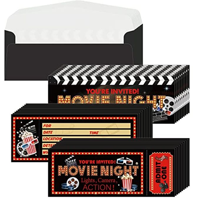 Woanger 50 Pieces Movie Party Invitations with Envelopes Movie Night Invitations Film Ticket for Birthday Baby Shower Film Night Red Carpet Party(Movie) - Image 4