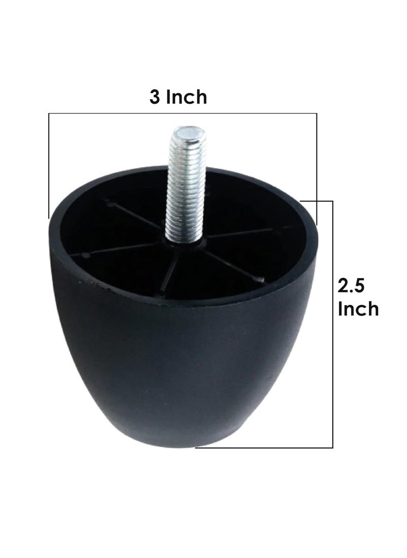 QZibeva QZibeva Pack of 4 Set Black Round Plastic Furniture Legs with 4 Pcs M8 Holder Mounting Bolts Assembled 251 Inch Height 300 Inch Wide  - Image 5