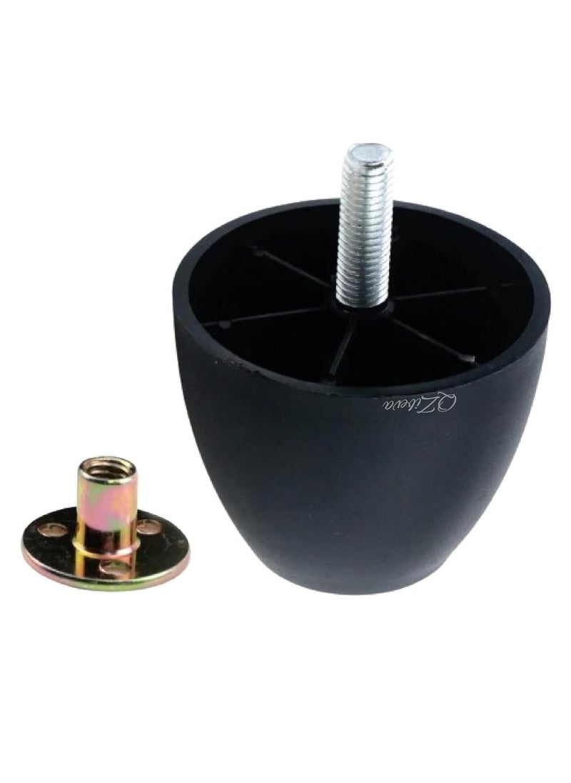 QZibeva QZibeva Pack of 4 Set Black Round Plastic Furniture Legs with 4 Pcs M8 Holder Mounting Bolts Assembled 251 Inch Height 300 Inch Wide  - Image 2