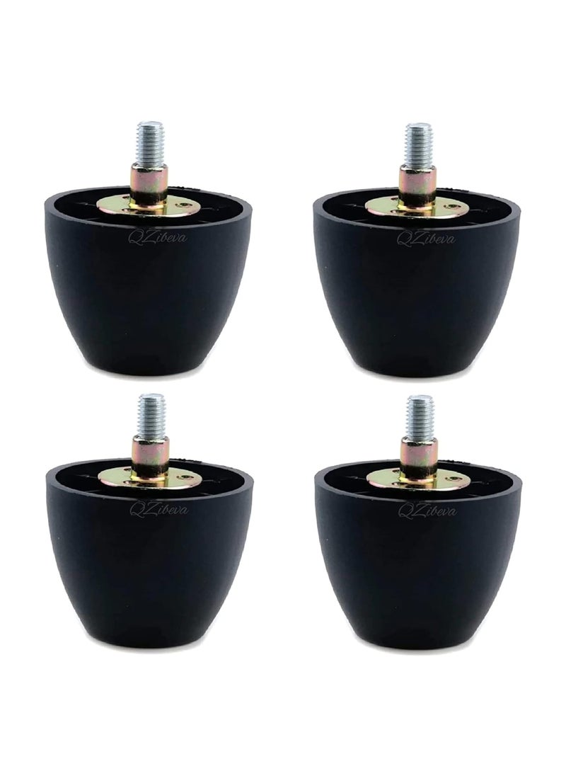 QZibeva QZibeva Pack of 4 Set Black Round Plastic Furniture Legs with 4 Pcs M8 Holder Mounting Bolts Assembled 251 Inch Height 300 Inch Wide  - Image 1