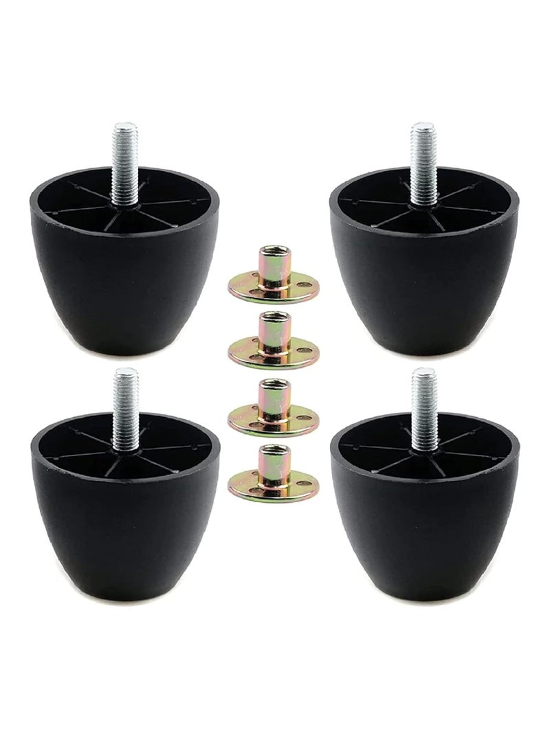 QZibeva QZibeva Pack of 4 Set Black Round Plastic Furniture Legs with 4 Pcs M8 Holder Mounting Bolts Assembled 251 Inch Height 300 Inch Wide  - Image 3