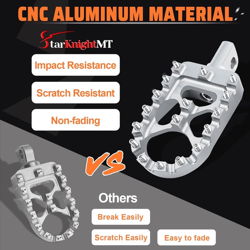 StarknightMT دعامات قدم ستاركنايتMT CNC عريضة وعريضة 360 درجة للدراجات النارية بتصميم تشوبر بوبير متوافقة مع هارلي داينا فاتفوي سبورتستر آيرون 883 فضي - Image 4