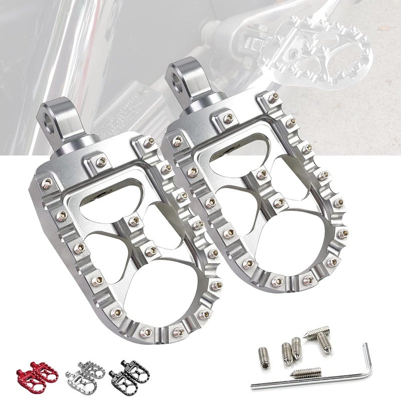 StarknightMT دعامات قدم ستاركنايتMT CNC عريضة وعريضة 360 درجة للدراجات النارية بتصميم تشوبر بوبير متوافقة مع هارلي داينا فاتفوي سبورتستر آيرون 883 فضي - Image 1