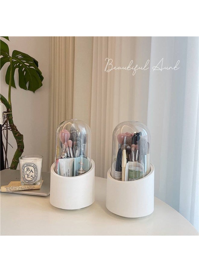 Effortlessly organizing and accessing beauty brushes is achieved with this 360-degree rotating makeup brush holder. Designed with multiple compartmentalized slots of varying heights, it seamlessly accommodates various brush sizes, eyeliners, and lip pencils while preventing tip damage and clutter. Featuring a stable base that spins smoothly and quietly—along with an optional clear dust-proof lid—it keeps beauty essentials hygienic, dry, and neatly displayed on vanity tables and bathroom countertops. - Image 1
