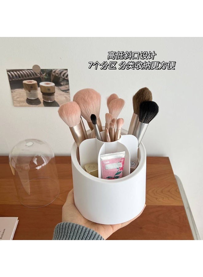 Effortlessly organizing and accessing beauty brushes is achieved with this 360-degree rotating makeup brush holder. Designed with multiple compartmentalized slots of varying heights, it seamlessly accommodates various brush sizes, eyeliners, and lip pencils while preventing tip damage and clutter. Featuring a stable base that spins smoothly and quietly—along with an optional clear dust-proof lid—it keeps beauty essentials hygienic, dry, and neatly displayed on vanity tables and bathroom countertops. - Image 3