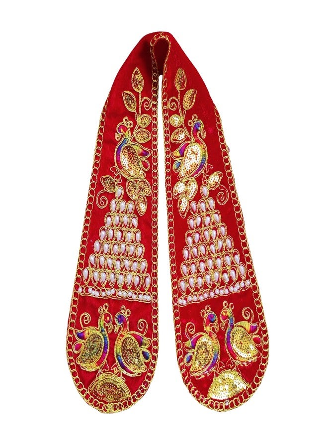 PUNYATVA Ganpati Shela with Moti Design (Red)، Khes، Patka، Uparna Vastra for Gauri Ganpati، Ganesh Chaturthi، Varalakshmi Vratam، Navratri، Durga Puja، إكسسوارات الديكور للأصنام، فستان الله - Image 1