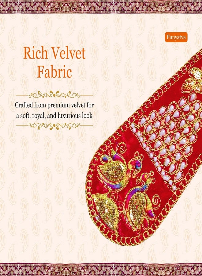 PUNYATVA Ganpati Shela with Moti Design (Red)، Khes، Patka، Uparna Vastra for Gauri Ganpati، Ganesh Chaturthi، Varalakshmi Vratam، Navratri، Durga Puja، إكسسوارات الديكور للأصنام، فستان الله - Image 3