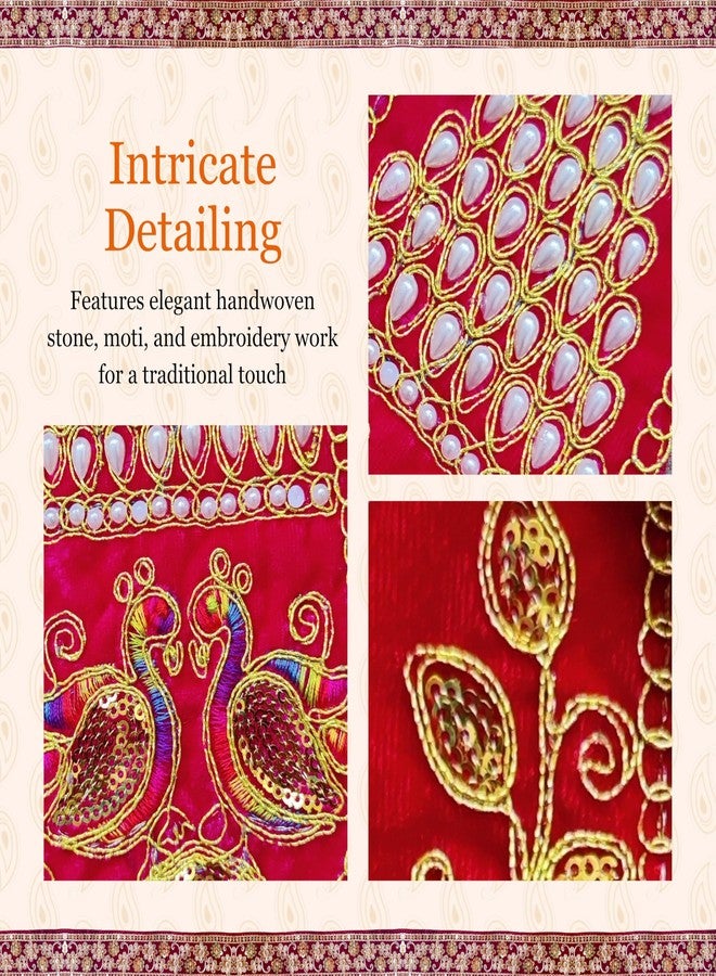PUNYATVA Ganpati Shela with Moti Design (Red)، Khes، Patka، Uparna Vastra for Gauri Ganpati، Ganesh Chaturthi، Varalakshmi Vratam، Navratri، Durga Puja، إكسسوارات الديكور للأصنام، فستان الله - Image 2