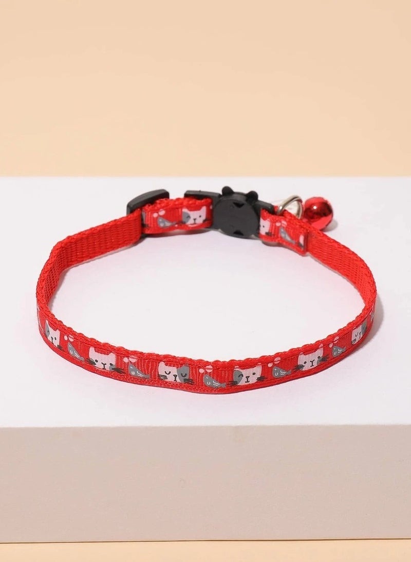 طوق قابل للتعديل للقطط مع جرس وقلادة لطيفة - أحمر - Image 3
