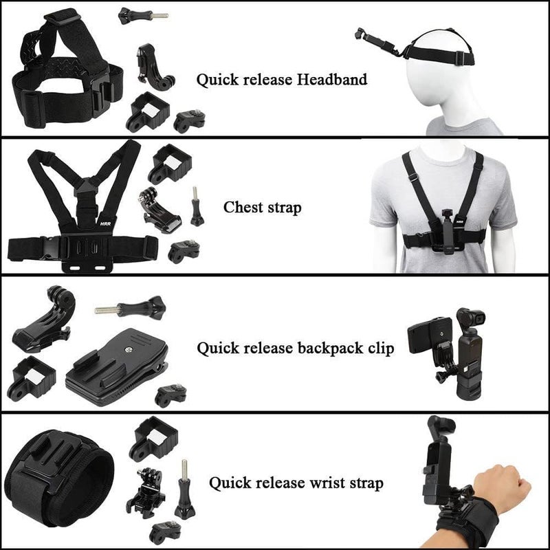 پيلكينج طقم إكسسوارات لـ DJI Osmo Pocket 2، حامل حزام رأس سريع التحرير جديد + حزام صدر + مشبك حقيبة ظهر + حزام معصم دوار 360 درجة - Image 2