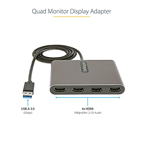 StarTech.com USB 3.0 to Quad HDMI Adapter, USB to 4x HDMI Monitor Converter for Windows, TAA (no support for macOS/ChromeOS/Linux) - Image 2